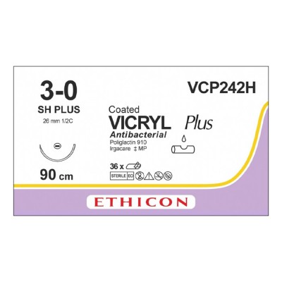 Шовный материал ВИКРИЛ ПЛЮС 3/0 90 см. фиолетовый Кол. 26 мм. 1/2 Ethicon 36 шт в коробке