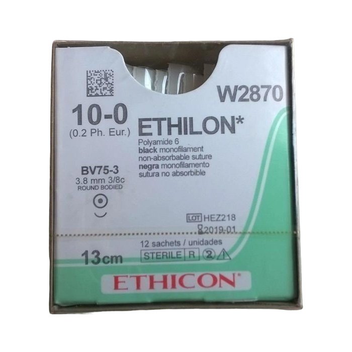Шовный материал ЭТИЛОН 10/0. 13 см. черный Кол. 3.8 мм. 3/8 Ethicon
