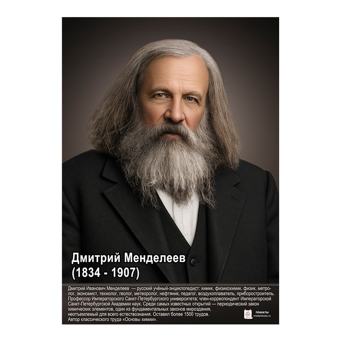Дмитрий Иванович Менделеев (1834 - 1907) плакат А1+/A2+ Дмитрий Иванович Менделеев (1834 - 1907) плакат А1+/A2+