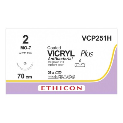 Шовный материал ВИКРИЛ ПЛЮС 2 70 см. фиолетовый Кол. 22 мм. 1/2 Ethicon 36 шт в коробке