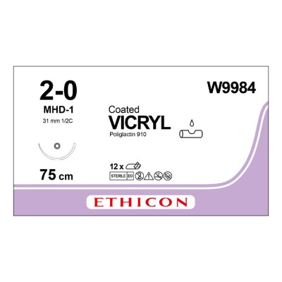 Шовный материал ВИКРИЛ 2/0. 75 см неокрашенный Этигард тупая 31 мм. 1/2 Ethicon 12 шт в коробке