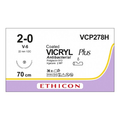 Шовный материал ВИКРИЛ ПЛЮС 2/0 70 см. фиолетовый Кол.-реж. 22 мм. 1/2 Ethicon 36 шт в коробке