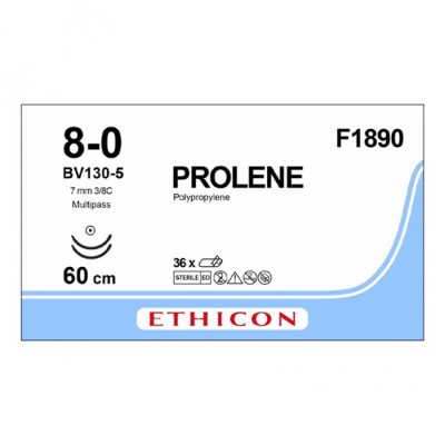 Шовный материал ПРОЛЕН 8/0, 60 см, синий Кол. 6.5 мм х 2, 3/8 Ethicon, 36 шт. в коробке