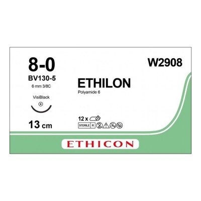 Шовный материал ЭТИЛОН 8/0. 13 см. черный Кол. Визи Блэк 6.5 мм. 3/8 Ethicon