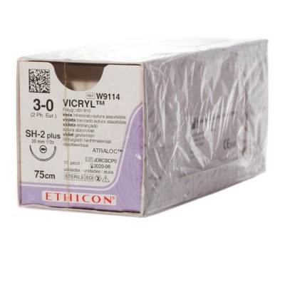 Шовный материал ВИКРИЛ 3/0. 75 см. фиолетовый Кол. 20 мм, 1/2 Ethicon, 12 шт в коробке