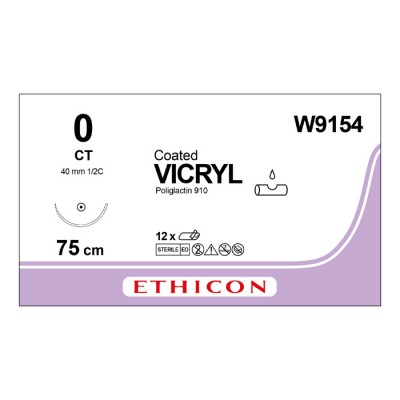 Шовный материал ВИКРИЛ 0. 75 см фиолетовый Кол. 40 мм. 1/2 Ethicon 12 шт в коробке