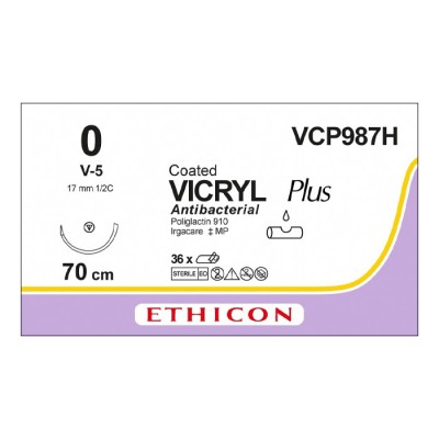 Шовный материал ВИКРИЛ ПЛЮС 0 70 см. фиолетовый Кол.-реж. 17 мм. 1/2 Ethicon 36 шт в коробке