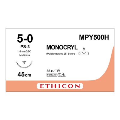 Шовный материал МОНОКРИЛ 5/0, 45 см, неокрашенный Прайм обр.-реж. 16 мм, (в уп. 36 шт.) 3/8 Ethicon, 36 шт в коробке