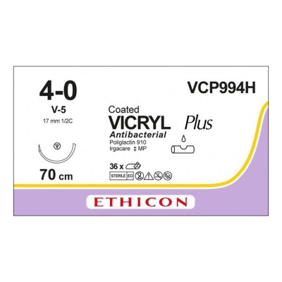 Шовный материал ВИКРИЛ ПЛЮС 4/0 70 см. фиолетовый  Кол.-реж. 17 мм. 1/2 Ethicon 36 шт в коробке