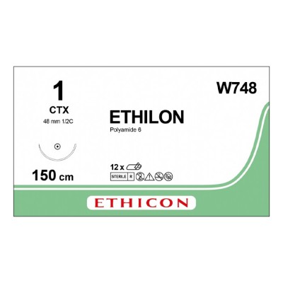Шовный материал ЭТИЛОН 1. петля 150 см. черный Кол. масс. 48 мм. 1/2 Ethicon