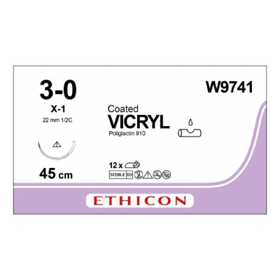 Шовный материал ВИКРИЛ 3/0. 45 cм. неокрашенный Реж. 22 мм. 1/2 Ethicon, 12 шт в коробке
