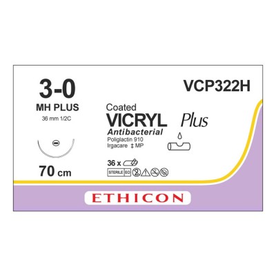 Шовный материал ВИКРИЛ ПЛЮС 3/0 70 см. фиолетовый Кол. 36 мм. 1/2 Ethicon 36 шт в коробке