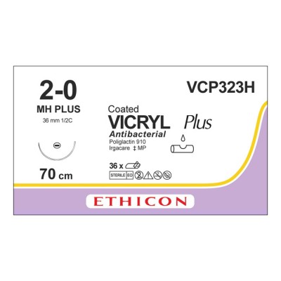 Шовный материал ВИКРИЛ ПЛЮС 2/0 70 см. фиолетовый Кол. 36 мм. 1/2 Ethicon 36 шт в коробке