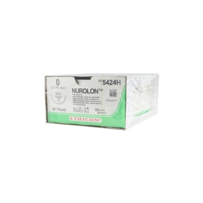Шовный материал НУРОЛОН 0. 10 х 75 см. черный лигатура Ethicon, 12 шт в коробке