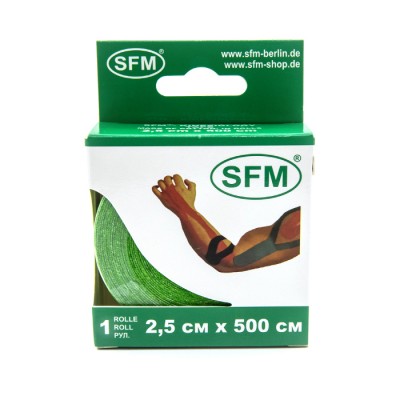 Лента кинезиологическая SFM-Plaster, на хлопковой основе, 2,5см Х 500см, зеленого цвета, в диспенсере