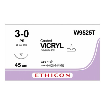 Шовный материал ВИКРИЛ 3/0. 45 cм. неокрашенный Прайм обр.-реж. 26 мм. 3/8 Ethicon, 24 шт в коробке