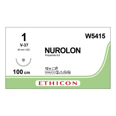 Шовный материал НУРОЛОН 1. 100 см. черный Кол.-реж. массивная 40 мм. 1/2 Ethicon, 12 шт в коробке