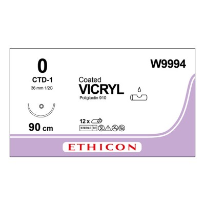 Шовный материал ВИКРИЛ 0. 90 см фиолетовый Этигард тупая масс. 36 мм. 1/2 Ethicon 12 шт в коробке