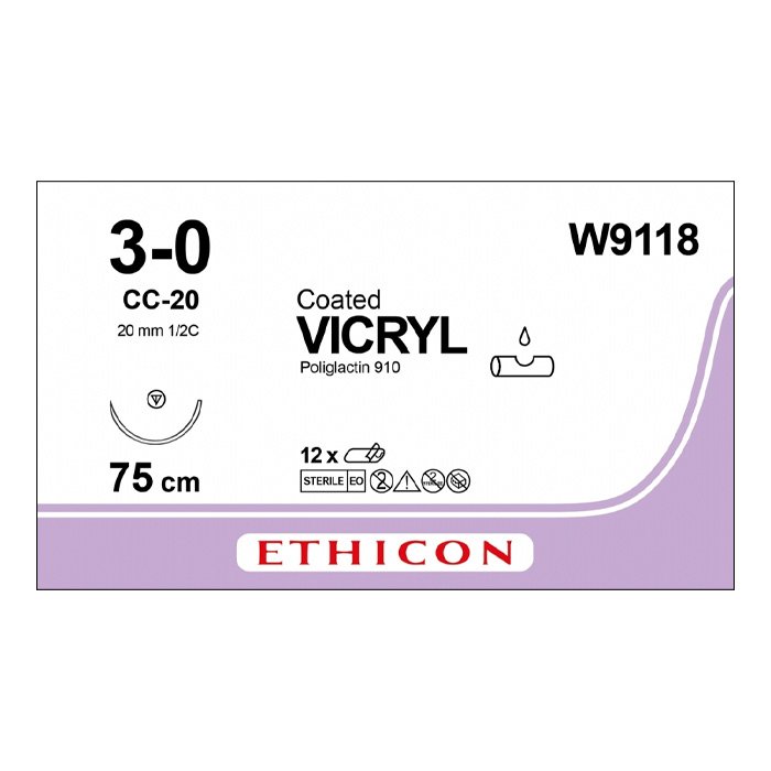 Шовный материал ВИКРИЛ 3/0. 75 cм. фиолетовый СС 20 мм. 1/2 Ethicon