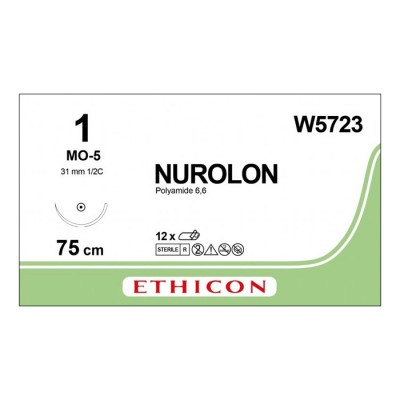 Шовный материал НУРОЛОН 1. 75 см. черный Кол. масс. 31 мм. 1/2 Ethicon, 12 шт в коробке