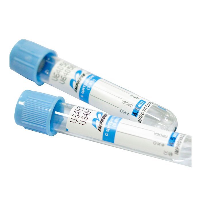 Вакуумные пробирки Improvacuter с цитратом натрия 3,8%, голубые, 4,5 мл, 13х100 мм (уп. 100шт) 633452112