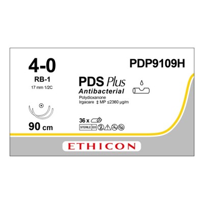Шовный материал ПДС ПЛЮС 4/0. 90 см. фиолетовый Кол. 17 мм х 2. 1/2 Ethicon, 36 шт в коробке