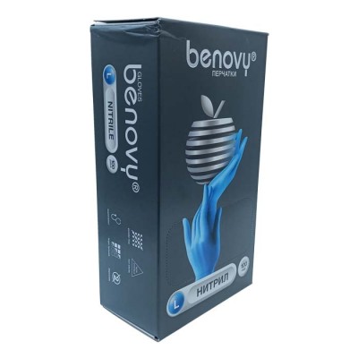 ! Перчатки нитриловые BENOVY Nitrile Chlorinated, голубые, одноразовые, смотровые, размер L, упаковка: 100 пар