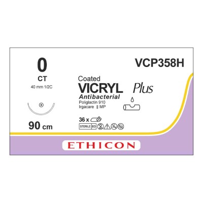 Шовный материал ВИКРИЛ ПЛЮС 0 90 см. фиолетовый Кол. массивная 40 мм. 1/2 Ethicon 36 шт в коробке