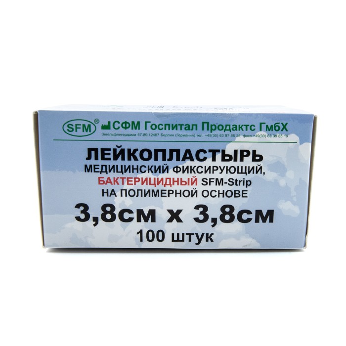 Лейкопластырь бактерицидный SFM-Strip, 3,8 см х 3,8 см №1, полимерная основа, 100 шт/уп