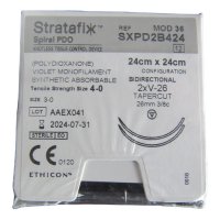Шовный материал Stratafix Spiral PDO 4/0, двунаправл.24+24см, фиолет. Кол.-реж. 26 мм х 2, 3/8 Ethicon