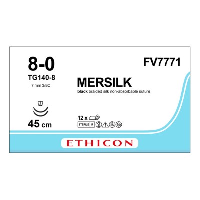 Шовный материал ШЕЛК чистый 8/0. 45 см. голубой Шпат. 6.5 мм х 2. 3/8 Ethicon