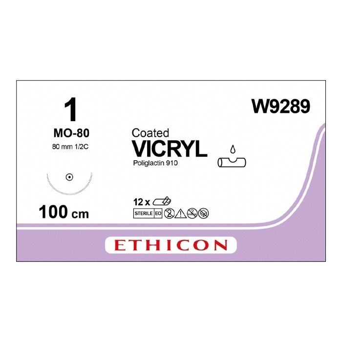 Шовный материал ВИКРИЛ 1. 100 см фиолетовый Кол. масс. 80 мм. 1/2 Ethicon