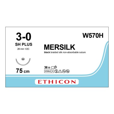 Шовный материал ШЕЛК 3/0. 75 см. черный Кол. 26 м м. 1/2 Ethicon