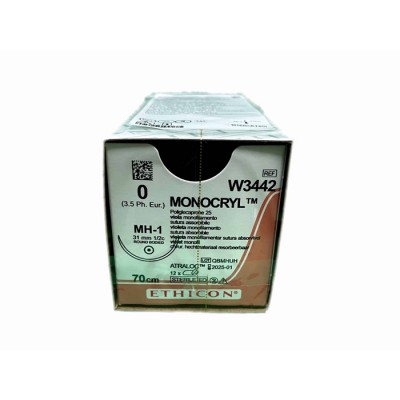Шовный материал МОНОКРИЛ 0, 70 см, фиолетовый Кол. 31 мм, 1/2 Ethicon, 12 шт в коробке