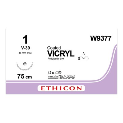 Шовный материал ВИКРИЛ 1. 75 см фиолетовый Кол.-реж. 45 мм. 1/2 Ethicon 12 шт в коробке