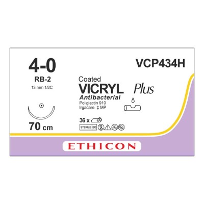 Шовный материал ВИКРИЛ ПЛЮС 4/0 70 см. не окрашен Кол. 13 мм. 1/2 Ethicon 36 шт в коробке