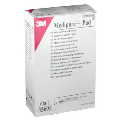 Повязка стерильная Medipore + Pad 3569E 10 см х 15 см 25 шт., 3M