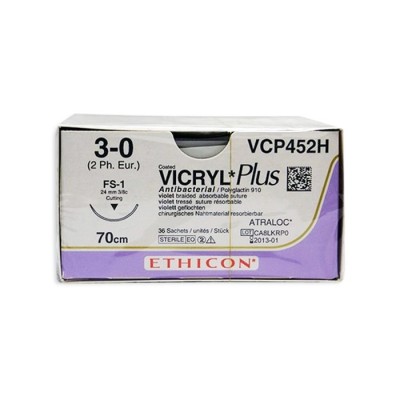 Шовный материал ВИКРИЛ ПЛЮС 3/0 70 см. фиолетовый Обр.-реж. 24 мм. 3/8 Ethicon 36 шт в коробке
