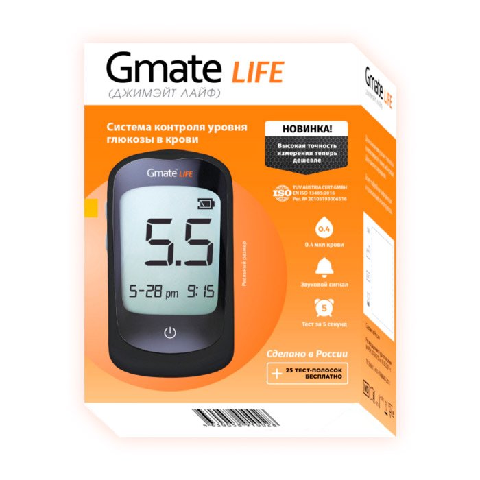 Система контроля уровня глюкозы в крови "Gmate Life" (в комплекте тест-полоски 25шт.)