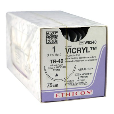 Шовный материал ВИКРИЛ 1. 75 см фиолетовый Tроакар Пойнт масс.40 мм. 1/2 Ethicon 12 шт в коробке