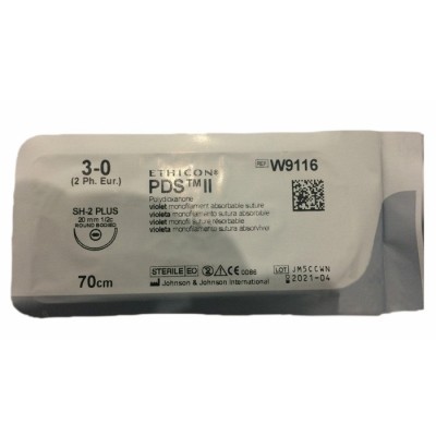 Шовный материал ПДС II 3/0. 70 см. фиолет. Кол. 20 мм. 1/2 Ethicon, 36 шт. в коробке