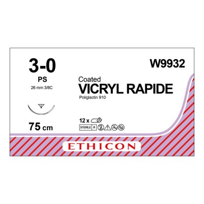 Шовный материал ВИКРИЛ РАПИД 3/0. 75 см.не окрашен Прайм обр .-реж. 26 мм. 3/8 Ethicon 12 шт в коробке