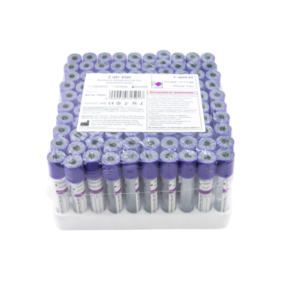 Вакуумные пробирки Lab-Vac с К3 ЭДТА, фиолетовые, 4 мл, 13х75 мм (уп. 100шт) 143041375