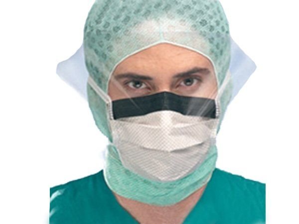 Хирургическая маска трехслойная, на завязках, с защитным щитком, устойчивая к проникновению жидкости 1835FS 3M, США