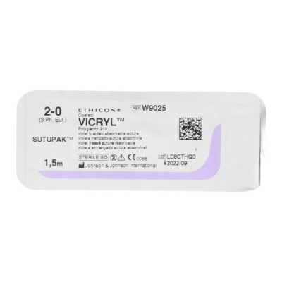 Шовный материал ВИКРИЛ 2/0. 1.5 м фиолетовый лигатура Ethicon 12 шт в коробке