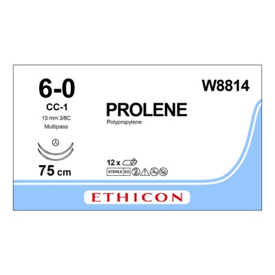 Шовный материал ПРОЛЕН 6/0, 75 см, синий СС 13 мм х 2, 3/8 Ethicon, 12 шт. в коробке