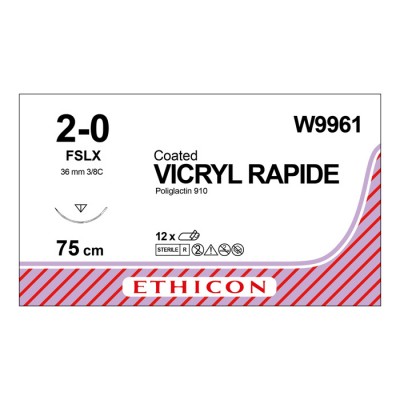 Шовный материал ВИКРИЛ РАПИД 2/0. 75 см.не окрашен Обр.-реж. 35 мм. 3/8 Ethicon 12 шт в коробке