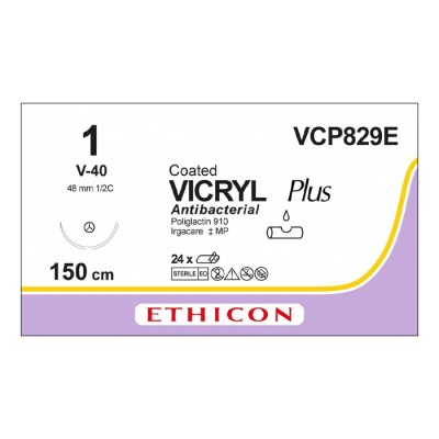 Шовный материал ВИКРИЛ ПЛЮС 1 петля фиолетовый Кол.-реж. 48 мм. 1/2 Ethicon 24 шт в коробке