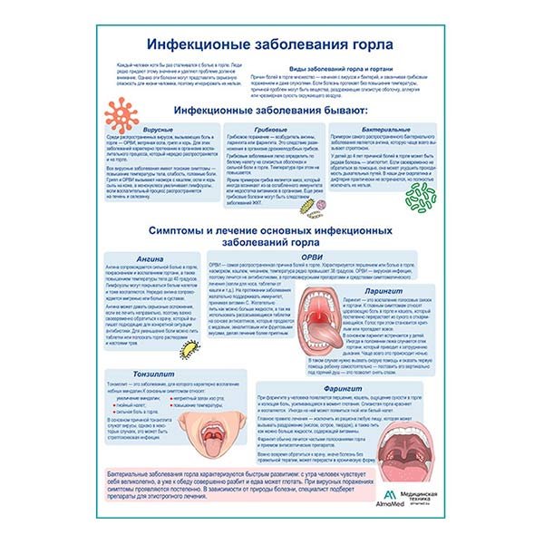 Инфекционные заболевания горла медицинский плакат А1+/A2+