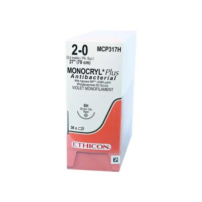 Шовный материал МОНОКРИЛ ПЛЮС 2/0, 70 см, фиолетовый Кол. 26 мм, 1/2 Ethicon, 36 шт в коробке Шовный материал МОНОКРИЛ ПЛЮС 2/0, 70 см, фиолетовый Кол. 26 мм, 1/2 Ethicon, 36 шт в коробке